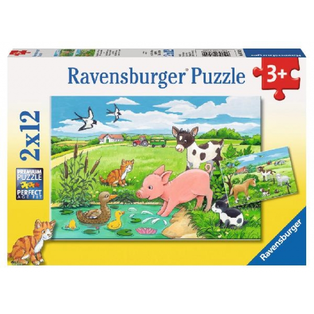 Puzzle 2x12 Teile Tierkinder auf dem Land