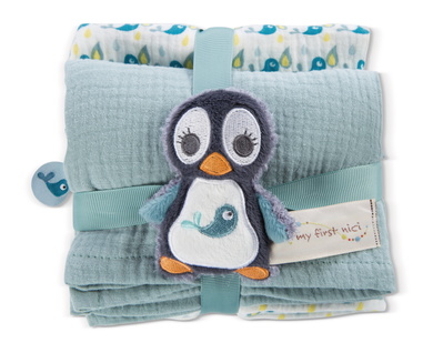 Nici Mulltuch 2er Set mit Greifling Pinguin Watschili 9cm