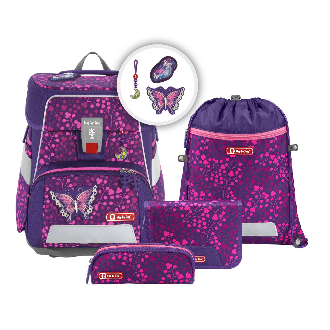 Step by Step SPACE SHINE Schulranzen-Set Butterfly Night, 5-teilig