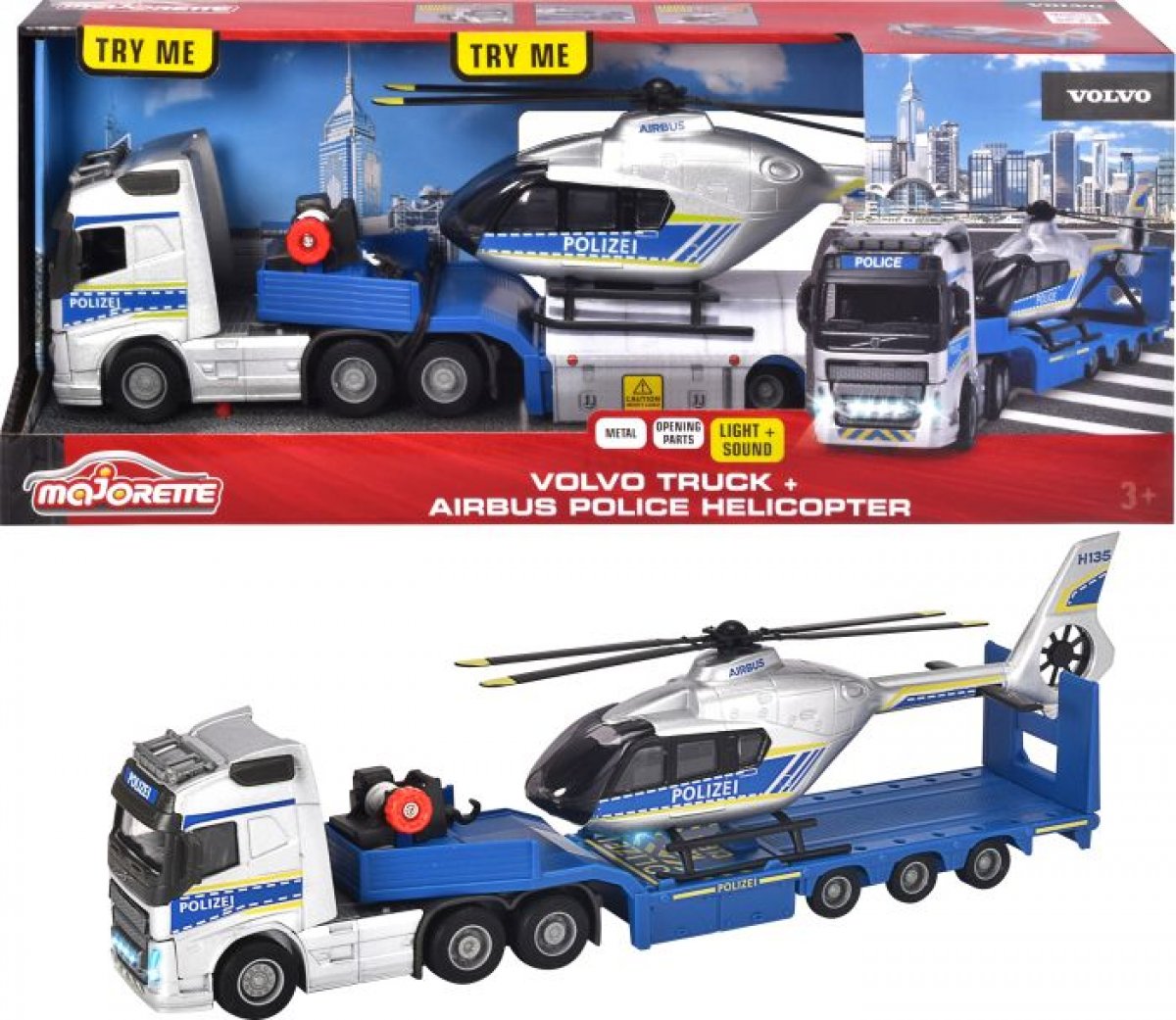 Majorette FH-16 Police Truck + Helicopter