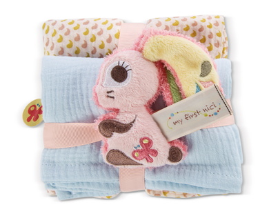 Nici Mulltuch 2er Set mit Greifling Hase Hopsali 10cm