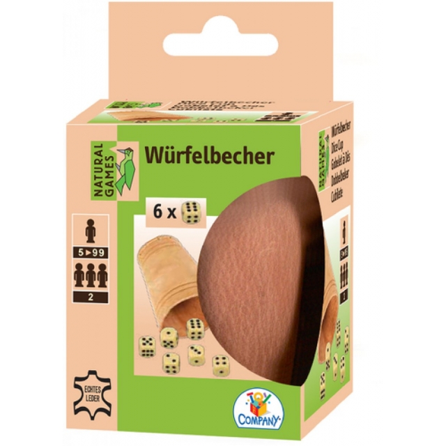 Natural Games Lederwürfelbecher mit 6 Würfel