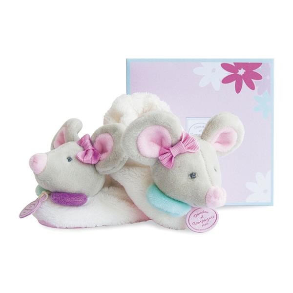 Doudou Füsslinge mit Rassel Maus Pearly