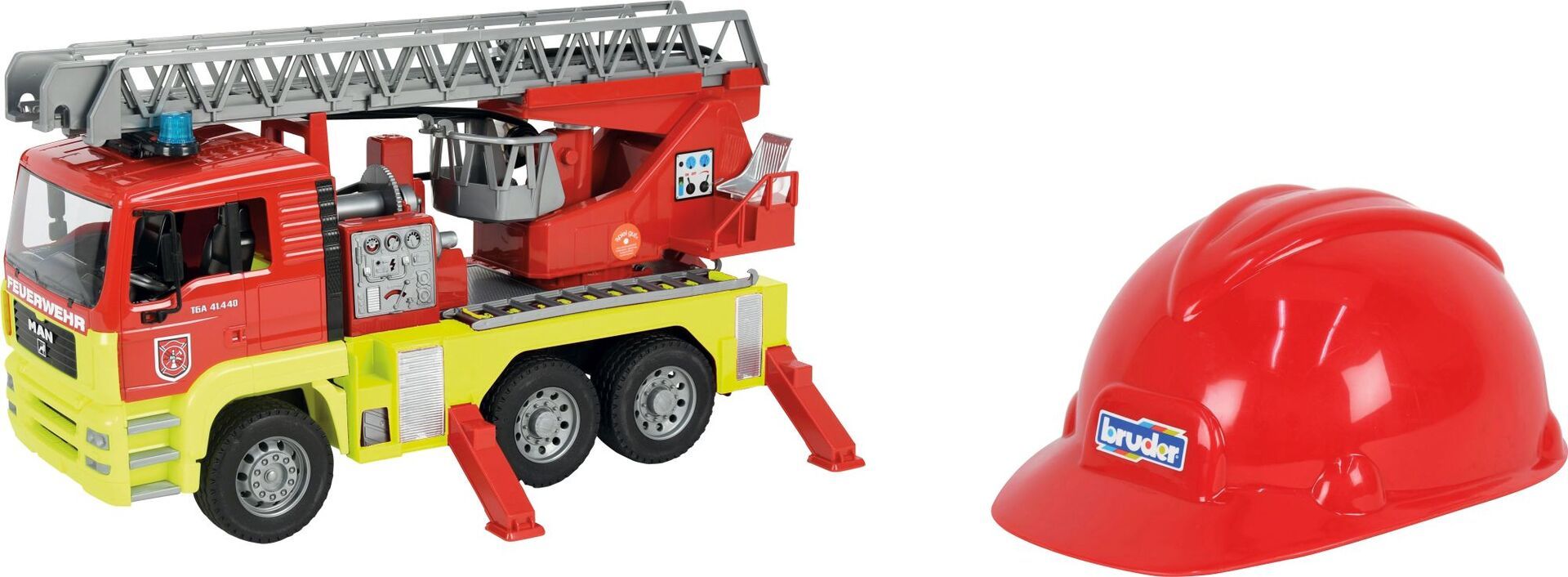 Bruder 01760 MAN TGA Feuerwehr mit Drehleiter, L&S, Spielhelm