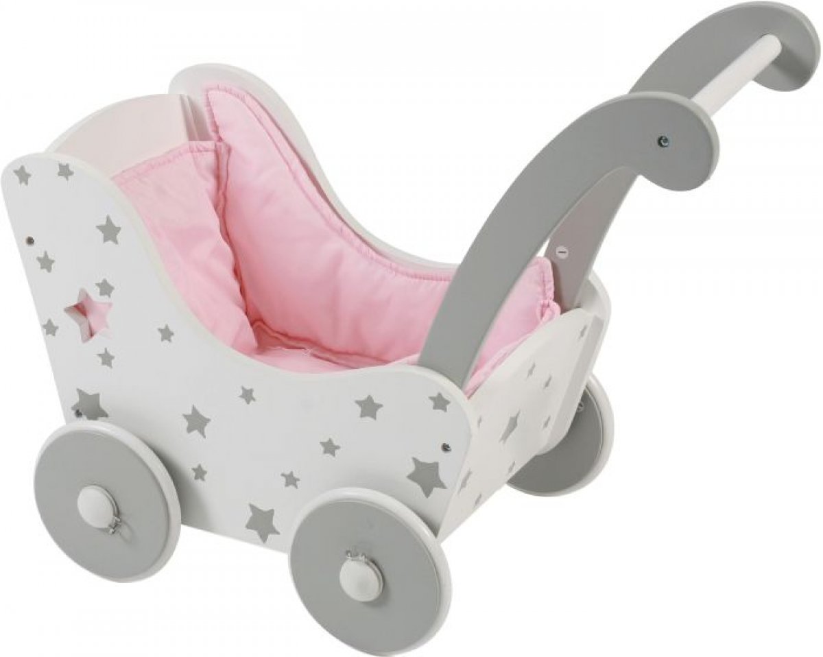 Holz-Puppenwagen Stars grey