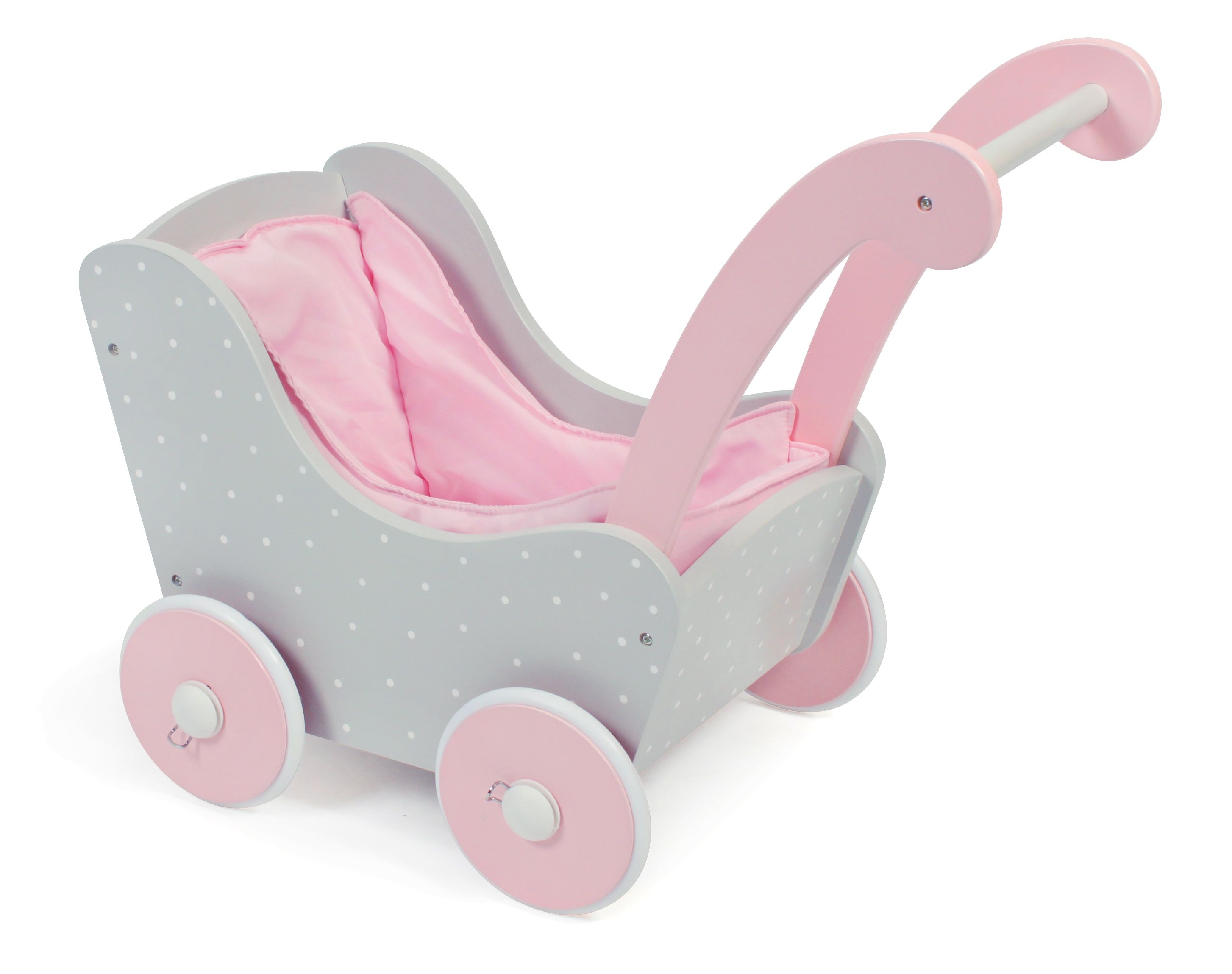 Holz-Puppenwagen Punkte grau / rosa 425.91