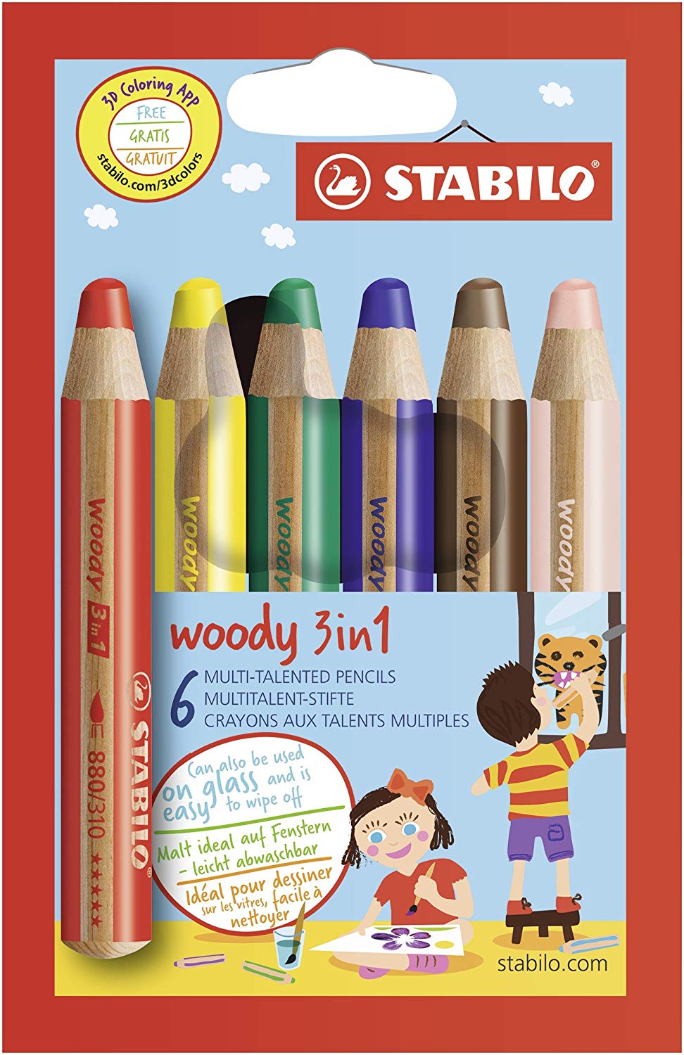 Stabilo Woody 3in1 Malstift 6x