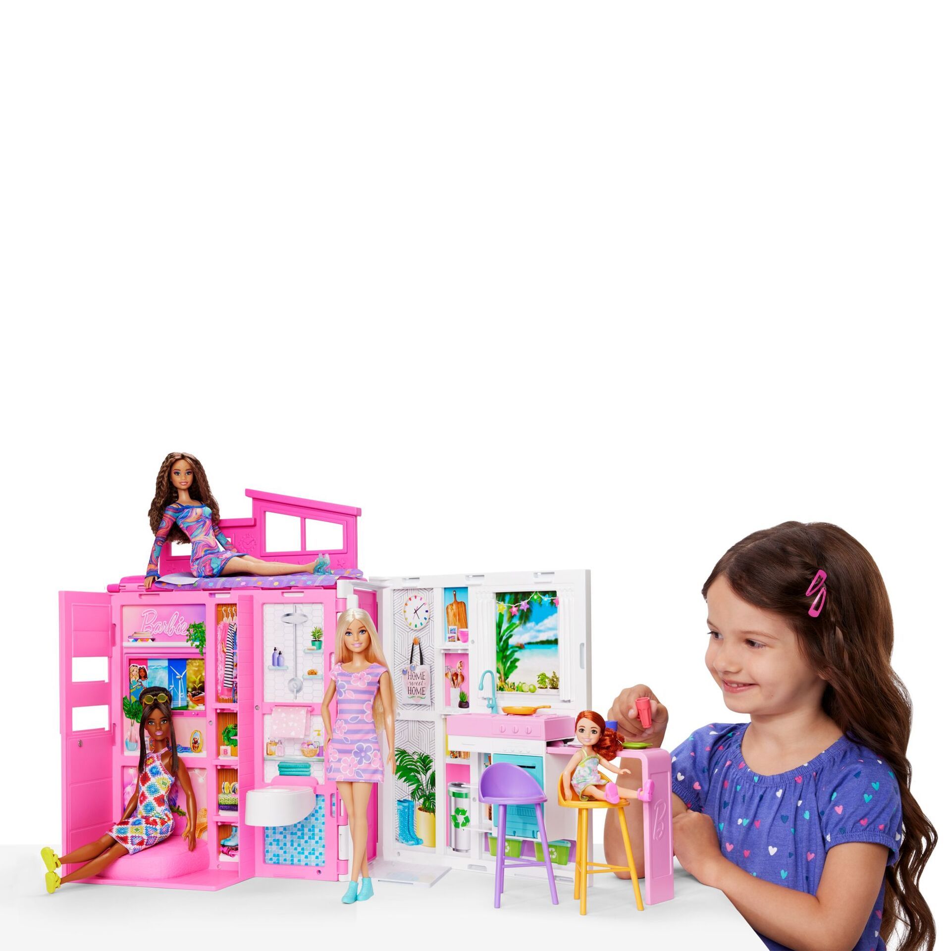 Barbie klappbares Ferienhaus und Puppe