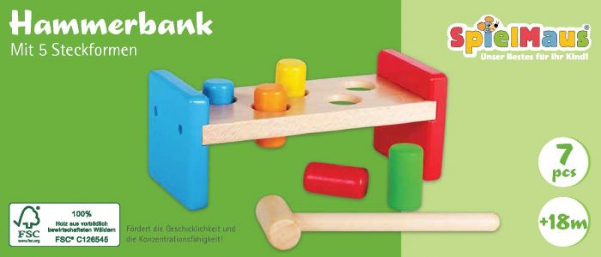 Spielmaus Holz Hammerbank 7-teilig