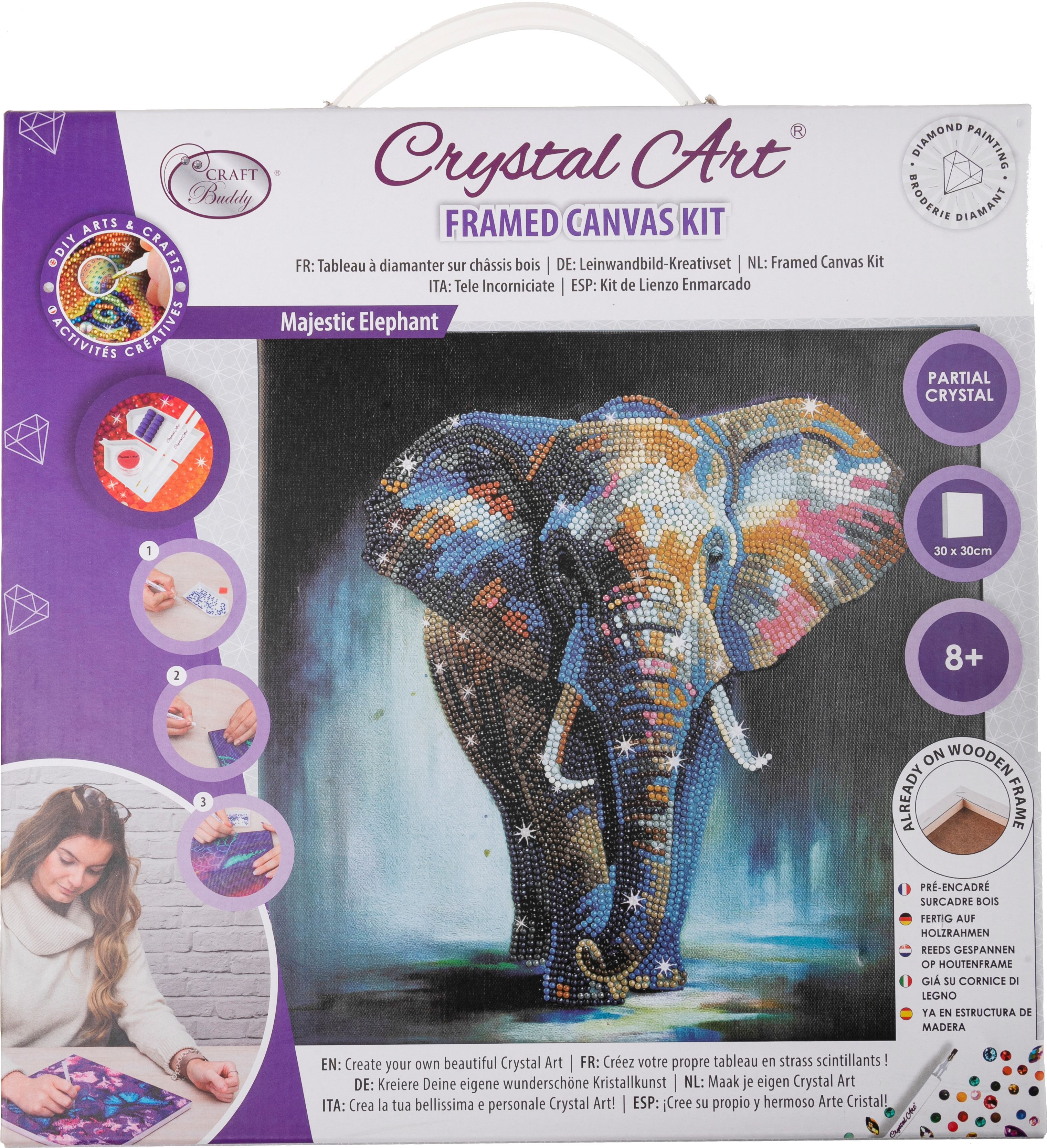 Crystal Art Leinwand Elephant 30 x 30cm