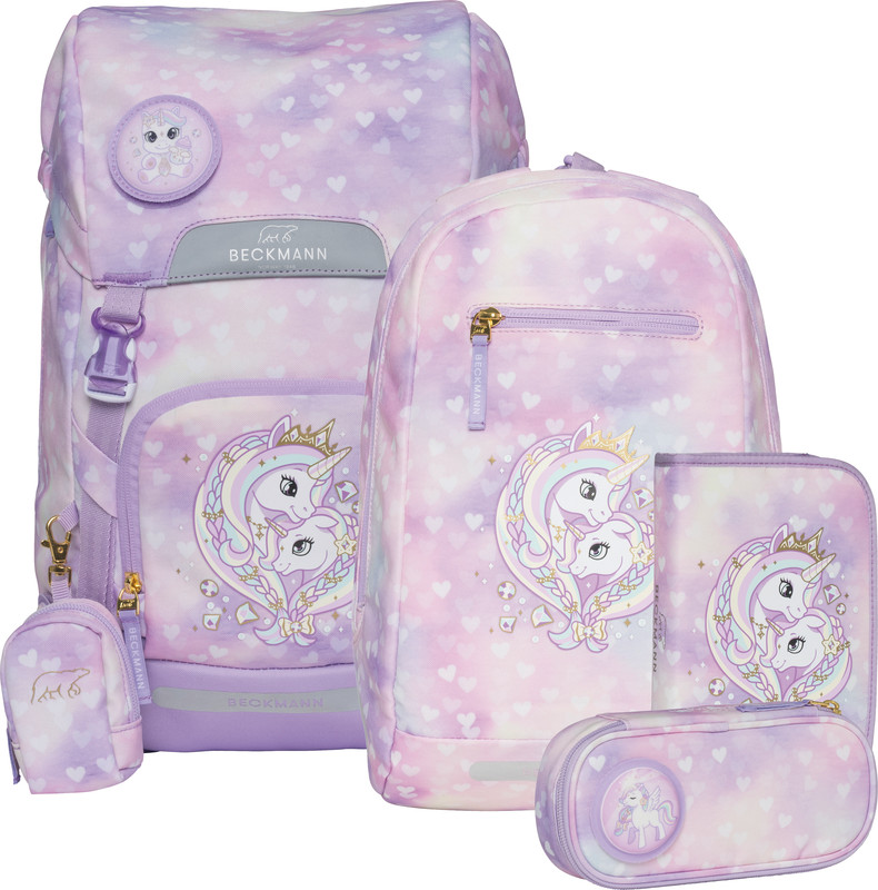 Beckmann Schulrucksack Classic 6-teiliges Set, Unicorn Princess Purple