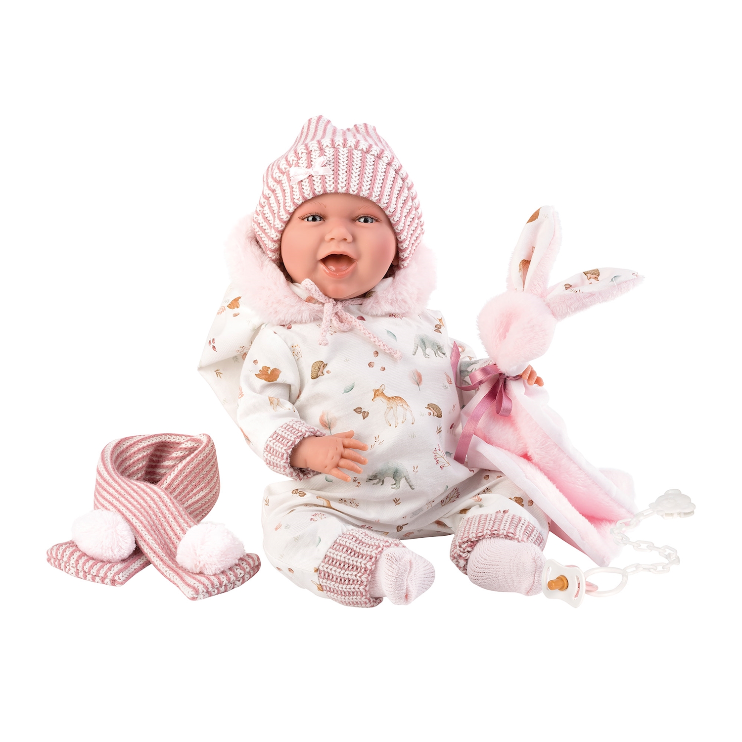 Llorens Babypuppe Mimi lächelnd mit Hase rosa