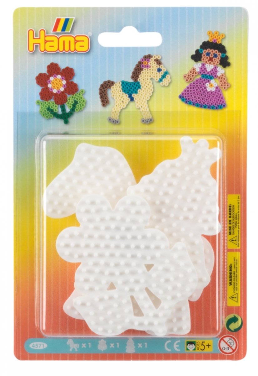 HAMA Bügelperlen 3 Stiftplatten Prinzessin/Blume/Pony