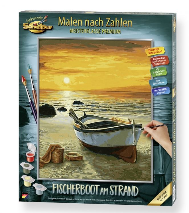 Schipper Fischerboot am Strand 40 x 50cm