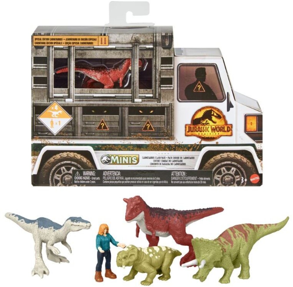 Jurassic World Carnotaurus Minifigur mit 4 Dinos