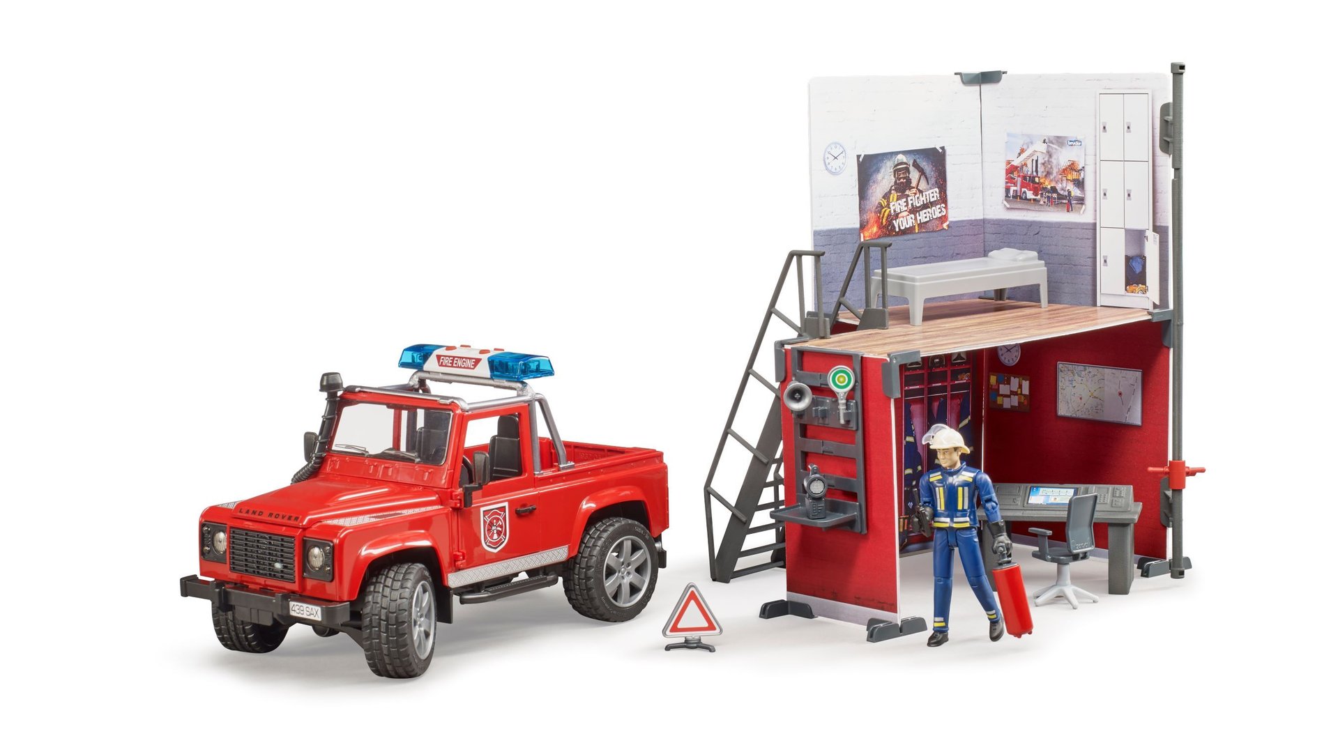 Bruder 62701  bworld Feuerwehrstation mit Land Rover