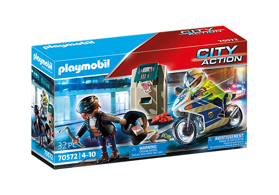 PLAYMOBIL  Polizei-Motorrad: Verfolgung des Geldräubers 70572