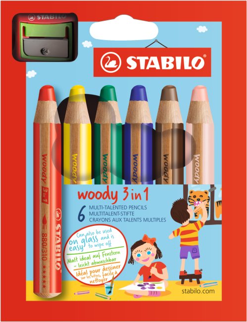 Stabilo Woody 3in1 Malstift 6x mit XXL-Spitzer